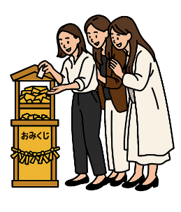 女性たちがおみくじを引くイラスト